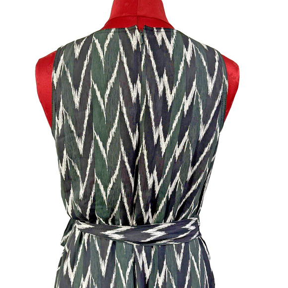 Ann Taylor Sleeveless Green Black Faux Wrap Dress Lined Size 6 Geometric Print - Picture 5 of 10